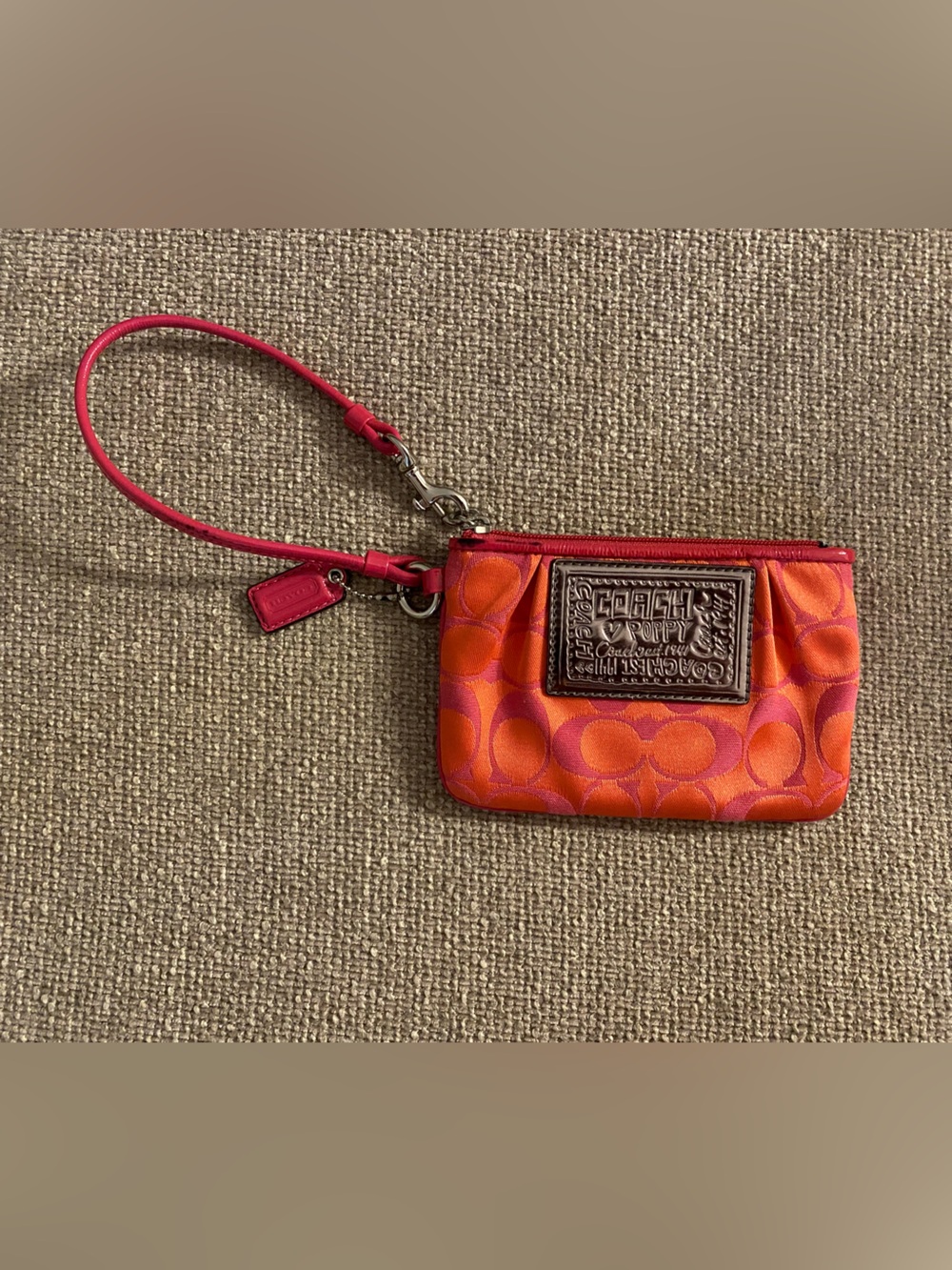 COACH Orange & Pink Signature Zip POPPY Wristlet